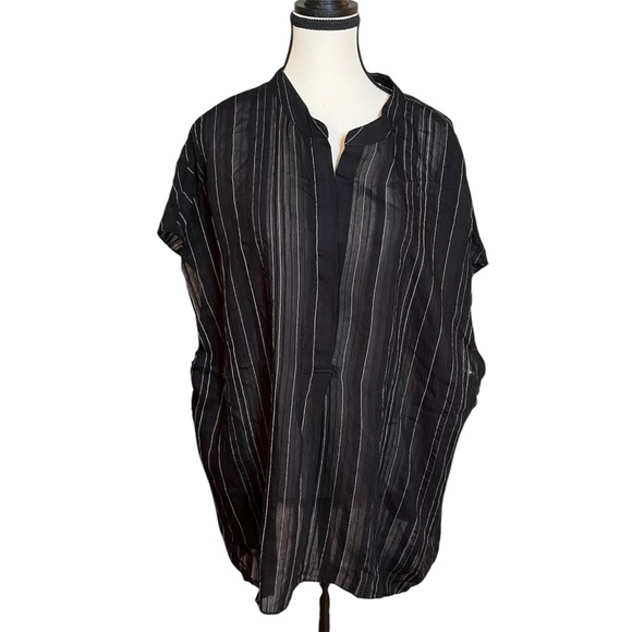 Vince Drapey Stripe Sleeveless Band Collar Popover Black Women's Size XXXL (3X) - Picture 3 of 10